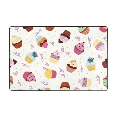 Imagem de ZERAOKE Deliciosos tapetes de área de cupcakes para sala de estar de 1,2 x 1,8 m, tapete macio e moderno, tapetes felpudos antiderrapantes para decoração de casa, tapete lavável para quarto, jantar,