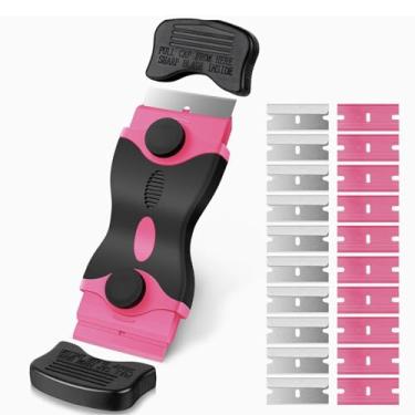 Imagem de Raspador de lâmina de barbear com 10 lâminas de metal e 10 de plástico, raspador de lâmina de plástico de cabo longo para limpeza de fogão, tinta, janela e azulejos – ideal para proprietários de casas