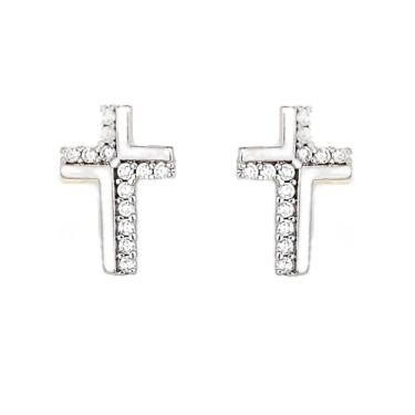 Imagem de Brincos de cruz de ouro para mulheres, minúsculos brincos de cruz de strass, brincos minimalistas de zircônia cúbica para presente de Natal, Large, Cobre, Sem pedra preciosa