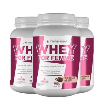 Imagem de 3x whey for femme + colageno hidrolisado 900g chocolate hf suplementos