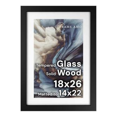 Imagem de Frame Amo Moldura para pôster de madeira maciça preta, 45,7 x 66,5 cm, tapete branco para imagem de 35 x 56 cm, frente de vidro temperado, 3,8 cm de largura, 2,5 cm de espessura, ponta alta