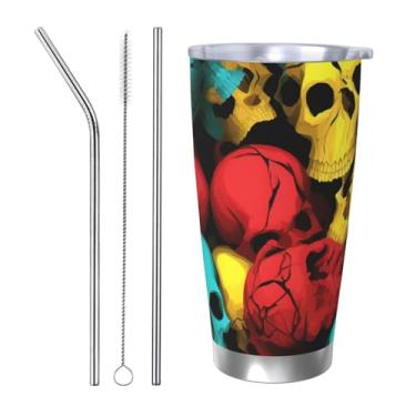 Imagem de Zeraoke Caneca de aço inoxidável com tampa de canudo de 590 ml, estampa de estampa de caveira, caneca de canudo de carro, mantém as bebidas frias para escritório, casa, funciona muito bem para bebidas