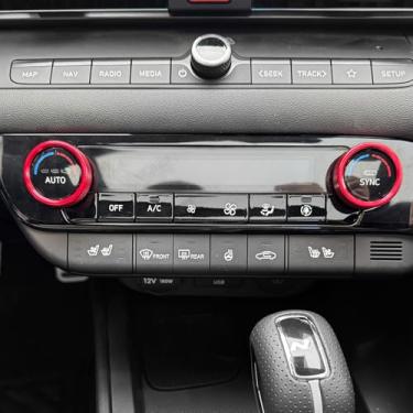 Imagem de JUIVEEL 2 peças de alumínio para botão de ar condicionado, capa de botão de controle central A/C, proteção de botão compatível com acessórios Hyundai Elantra 2021-2025 (estilo vermelho)