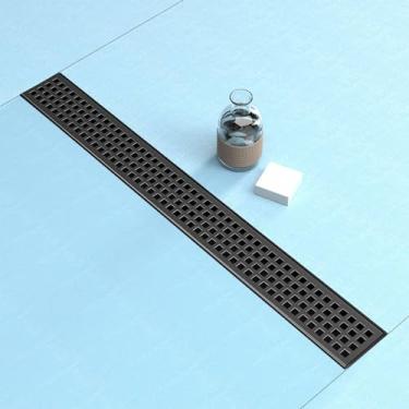 Imagem de Fibetter Ralo De Chuveiro Linear Preto 24", Ralos Piso Retangulares Com Tampa Furo Quadrado, Pés Niveladores Drenagem Aço Inoxidável 304, Filtro Cabelo (Preto Fosco)