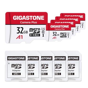 Imagem de Gigastone Cartão micro SD 32 GB pacote com 5, câmera Plus, cartão de memória MicroSDHC para câmera de vídeo, câmera Wyze, câmera de segurança, Roku, gravação de vídeo Full HD, UHS-I U1 A1 Classe 10, até 90 MB/s, com adaptador