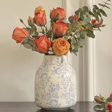 Imagem de Vaso de cerâmica vintage, vaso decorativo floral chinoiserie azul e branco, rústico retrô fazenda acabamento rachado vasos para flores, decoração de casa, sala de estar, cozinha, azul macio - 01, 20