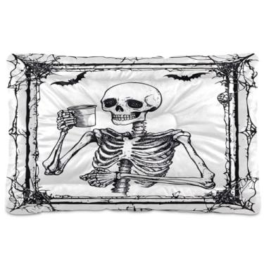 Imagem de Wassud Esqueleto cama de cachorro Halloween grande cama para cães ao ar livre tapete lavável para animais de estimação cama de gato para dormir viagens 91 x 61 cm