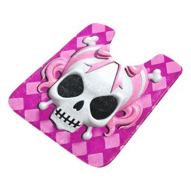 Imagem de Burbuja Tapete de banheiro de caveira fofo, tapete de banho absorvente de pelúcia macio, base antiderrapante para piso de banheiro, oval em forma de U