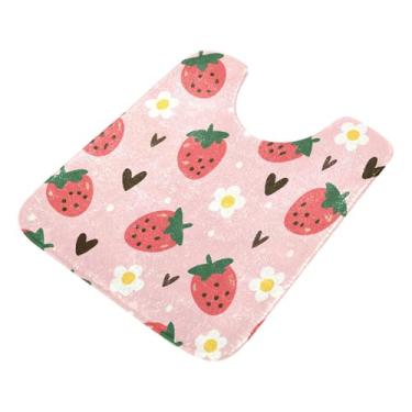 Imagem de Burbuja Tapete de banheiro de morangos, tapete de banho absorvente de pelúcia macio, base de vaso sanitário antiderrapante para piso de banheiro, oval em forma de U