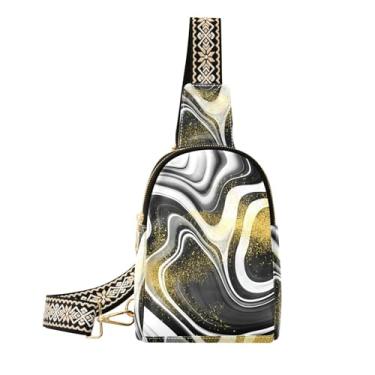 Imagem de CEBUGI Bolsa tiracolo pequena com estampa abstrata para mulheres, pochete transversal de couro, para caminhadas, viagens ao ar livre