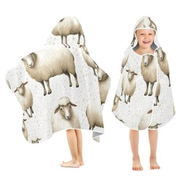 Imagem de Burbuja Candeeiros de ovelha toalha de banho com capuz para crianças, toalha de praia de pelúcia macia absorvente para chá de meninas e meninos 3-10 anos, 61 x 127 cm