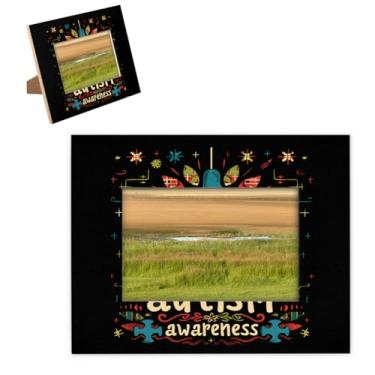 Imagem de hongjinglin Moldura de madeira com design de autismo, 20 x 25 cm, moldura para fotos com tapete para parede e mesa, para decoração de casa e amigos da família, ideias de presente de casamento