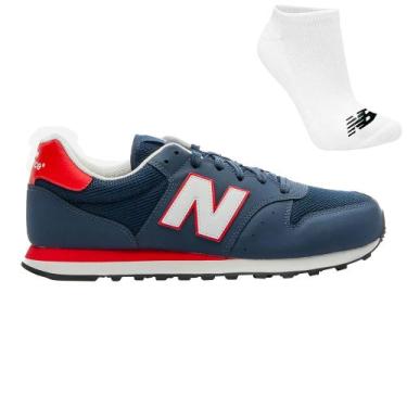 Imagem de Kit Tênis New Balance 500 V2 Masculino e Meia, 43, Marinho, Vermelho, 