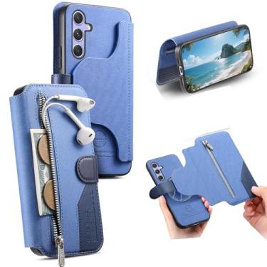 Imagem de Monwutong Capa carteira para Samsung Galaxy S25 Plus, capa de couro com design de armazenamento com zíper com atração magnética mais forte e compartimentos para cartões de dinheiro, capa para celular