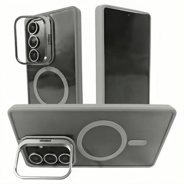 Imagem de Capa para Samsung GalaxyS23: suporte de lente invisível com proteção contra quedas, antiamarelamento, alta definição. Compatível com suporte magnético e carregamento sem fio ultrafino (cinza, S23)