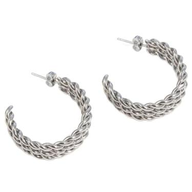 Imagem de Brinco Feminino Argola Harper Aço Inox Antialérgico Prateado