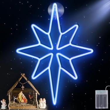 Imagem de Enhon 1 pacote com janela estrelada Belém de 40,6 cm, estrela de Natal, presépio iluminado ao ar livre, alimentado por USB ou bateria Belém, luz neon de Natal para decoração interna de janela e quarto