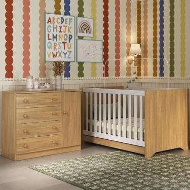 Imagem de Berço Americano 3 em 1 com Cômoda 1 Porta 4 Gavetas Encanto Multimóveis Mp4683 Madeirado