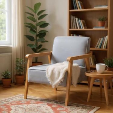 Imagem de Poltrona Colômbia em Linho – Estrutura em Madeira Maciça, Conforto para Sala e Hall