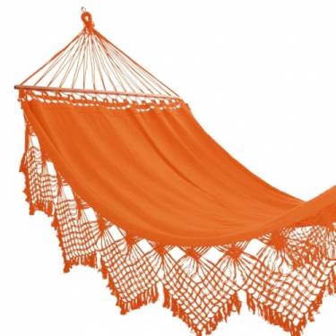 Imagem de Rede de Dormir Casal Grande com Madeira Luxo Reforçada para Descanso(Laranja Fluorescentre)