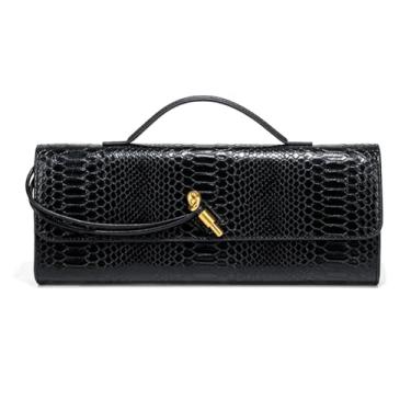 Imagem de Beaguful Bolsa de mão feminina moderna de couro com estampa de crocodilo bolsa transversal à noite, Preto