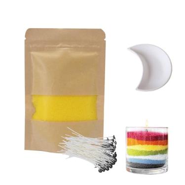 Imagem de Kit de fabricação de velas de areia de 100 ml – Cera de vela perolada sem perfume com 50 mechas e bandeja de lua, vela colorida de flor de gelo de areia para decoração de casa, presentes e artesanato