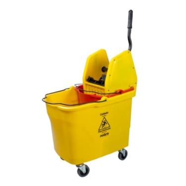 Imagem de Carro Balde 35L Nobre – Amarelo com Balde Vermelho, Divisor de Água e Sistema Quebra-Ondas, Prático e Funcional para Limpeza