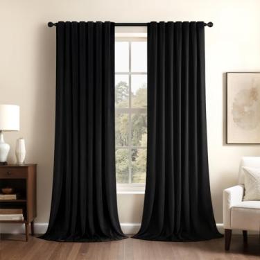 Imagem de Topfinel Cortinas de veludo preto de 203 cm de comprimento para sala de estar, quarto, luxuosa, de veludo macio, escurecimento, blecaute, isolamento térmico, com bolso para varão, cortinas com ganchos