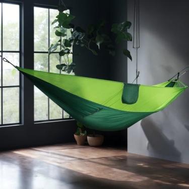 Imagem de Rede de Dormir Casal Nylon 210T Reforçada até 300kg para Camping e Lazer(VERDE)