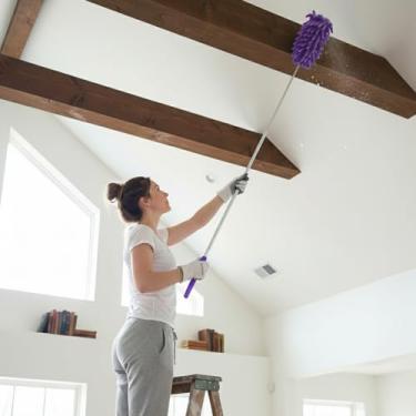 Imagem de Espanador de penas extensível removedor de poeira telescópico para móveis de carro de escritório doméstico ferramenta multiuso de limpeza de teto alto (roxo, cabeça longa)