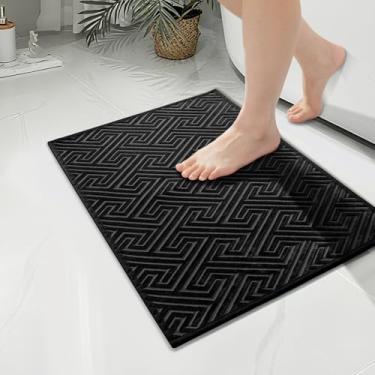 Imagem de YIHOUSE Tapetes de banheiro pretos 43 x 61 cm, tapete de banho antiderrapante de secagem rápida, absorvente lavável na máquina, tapete de banho fino para banheiro, banheira, lavanderia, decoração de