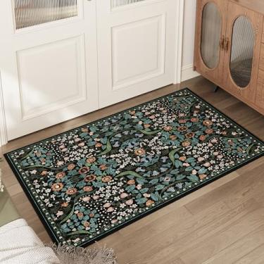 Imagem de ARKIIKI Tapete floral lavável 7,5 x 12,7 cm para cozinha, tapete boho vintage macio antiderrapante, verde floresta botânica, pequenos tapetes de pelo baixo para quarto, entrada, escritório em casa