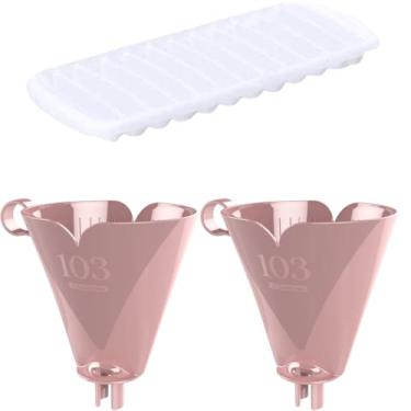Imagem de Conjunto de 2 Suporte para Filtro de Café 103 Rosa + 1 Forma de Gelo em Cubos Plastica Branca