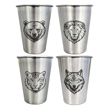 Imagem de LVDGE Pacote com 4 copos cônicos de aço inoxidável de 473 ml - Animais gravados a laser, copos de metal duráveis empilháveis para bebidas frias para festas e eventos ao ar livre (animal selvagem 1)