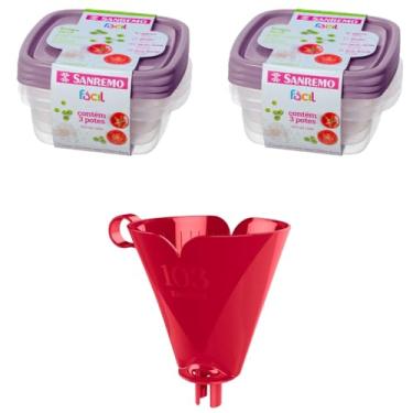 Imagem de Conjunto de 1 Suporte para Filtro de Café 103 Vermelho + 2 Kit c/ 3 Potes Plásticos Herméticos 530ml