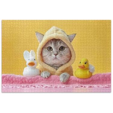 Imagem de Quebra-cabeça engraçado gato pato 1000 peças arte adulto brinquedo pintura brinquedo adulto amigos família jogos presentes