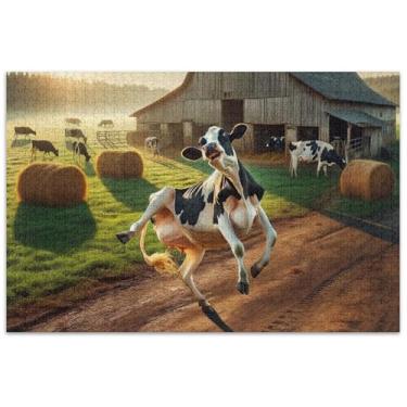 Imagem de Vaca leiteira dançando fazenda quebra-cabeça 500 peças para adultos família quebra-cabeça amantes presentes quebra-cabeças rígidos para adultos paisagem floral