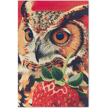 Imagem de Quebra-cabeça de coruja de morango, 1000 peças, presentes para adultos, jogo de elefante branco, quebra-cabeças coloridos, pintura de belas artes