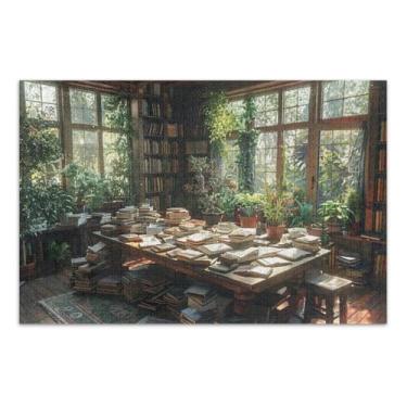 Imagem de Quebra-cabeça retrô cheio de livros com letras nas costas 1000 peças para adultos