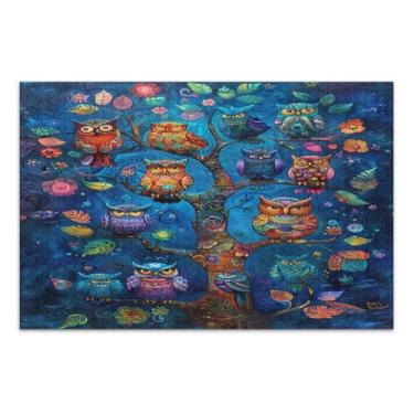 Imagem de Quebra-cabeça de árvore de coruja 1000 peças para adultos, quebra-cabeças rígidos para adultos, noite de jogo