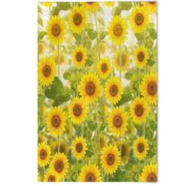 Imagem de Quebra-cabeça Jigsaw 1000 peças para adultos estética decoração de casa arte girassol amarelo vibrante flor paisagem quebra-cabeças elefante branco, 1000 peças, 75 x 50 cm