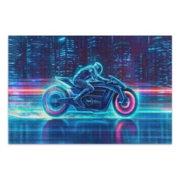 Imagem de Quebra-cabeça de motocicleta futurista neon 1000 peças, quebra-cabeças rígidos para adultos, jogos para noite de jogos em família