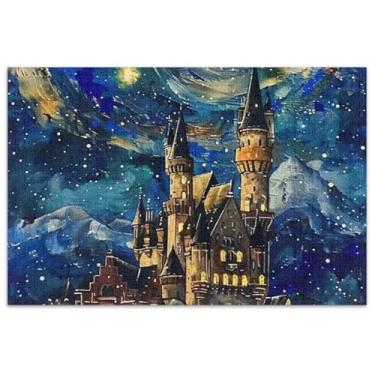 Imagem de Céu estrelado pintura castelo 1000 peças quebra-cabeças para adultos pintura decoração arte quebra-cabeças presentes para jogo de elefante branco
