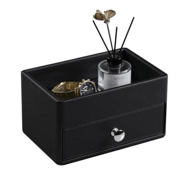 Imagem de MEIBOOCH Organizador de maquiagem de couro sintético com gaveta, caixa de armazenamento de cosméticos à prova d'água, organizador multifuncional para cuidados com a pele, perfume, joias, bancada de