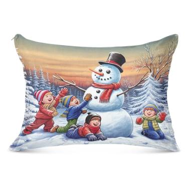 Imagem de Capas de travesseiro de flanela de Natal de inverno de Natal decorativas King Queen tamanho padrão capas de travesseiro de corpo de cama estampadas, tamanho king, 50,8 cm x 101,6 cm