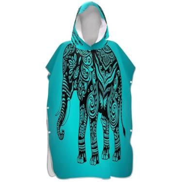 Imagem de Joisal Poncho de surfe para adultos trocador com capuz toalha de natação plus size vintage elefante azul unissex adulto poncho com capuz