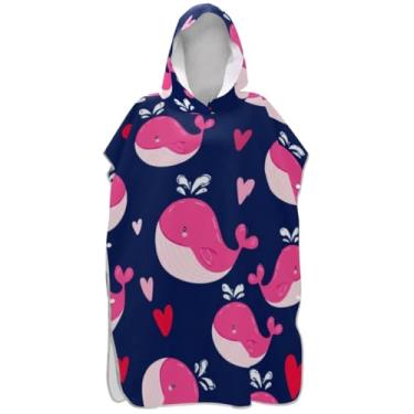 Imagem de Joisal Bonitas baleias rosa azul surf poncho trocador para adultos praia banho toalhas com capuz plus size ponchos femininos com capuz