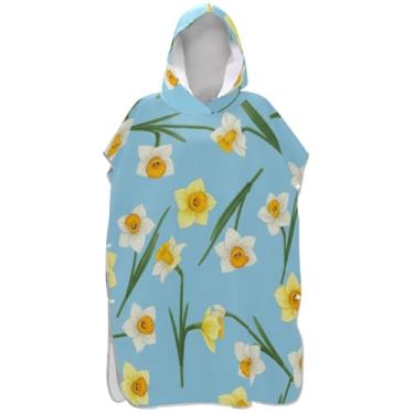 Imagem de Joisal Poncho de surfe para adultos trocador de roupões de banho de praia com capuz plus size bonito floral azul ponchos de praia para homens