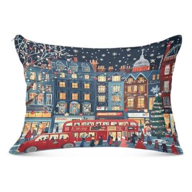Imagem de Capas de travesseiro tamanho king size de Natal com estampa de rua, capa de travesseiro macia com zíper 50 x 101 cm