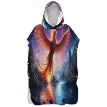 Imagem de Joisal Poncho de surfe para trocador adulto toalha de banho com capuz bonito poncho masculino leve com capuz pássaro vermelho frio rio fogo